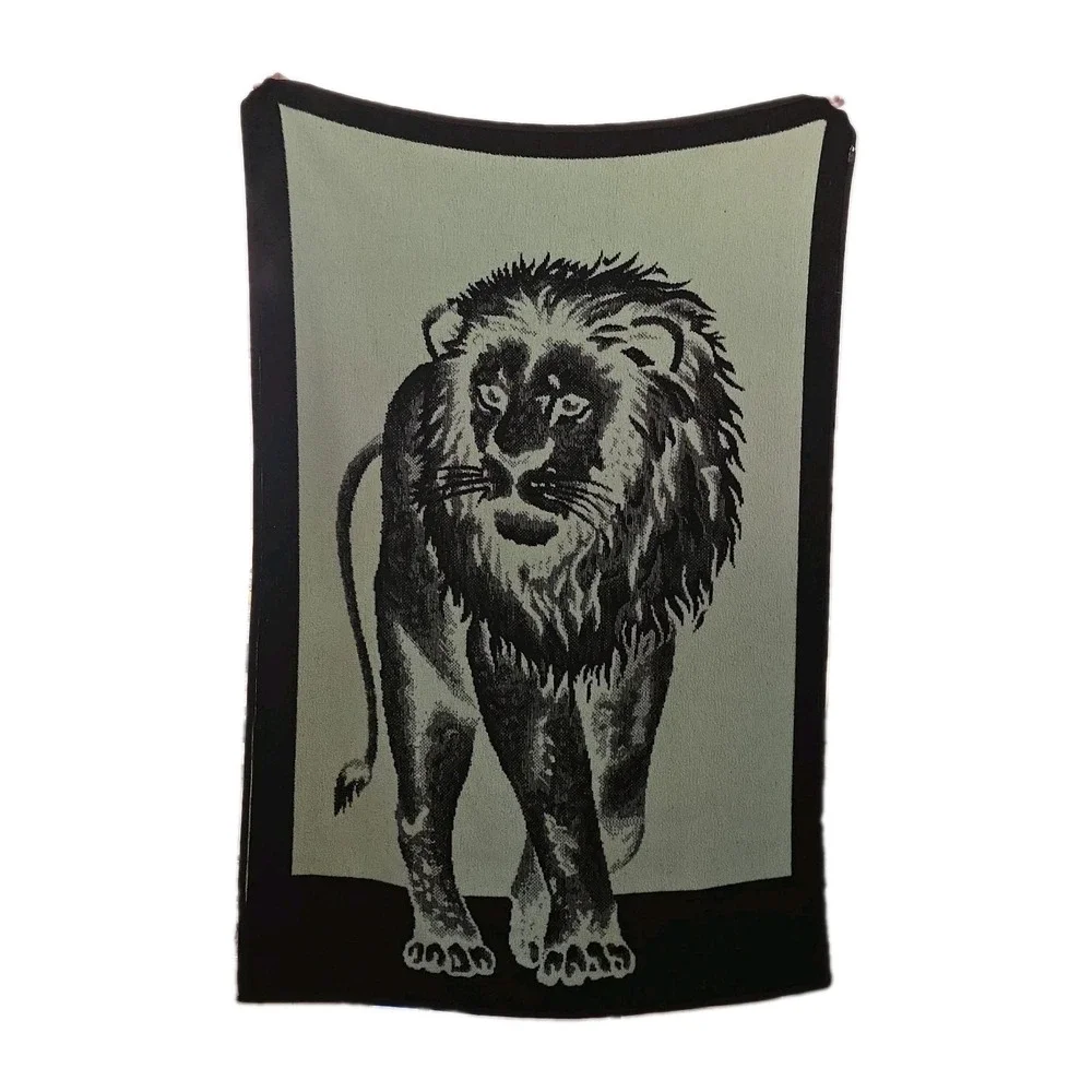 Vintage 1980s San Marcos Reversible Large Blanket Lion Brown Soft Warm